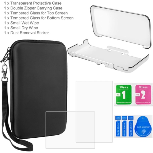 Étuis protecteurs pour Nintendo New 2DS XL avec protecteurs d'écran, 1 étui transparent Crystal et 1 étui de transport EVA