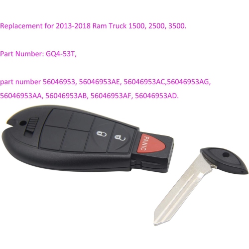 Télécommande électronique porte-clés à 3 boutons T4-53T Remplacement de la télécommande de télédéverrouillage pour camion Dodge Ram 2013-2018 1500