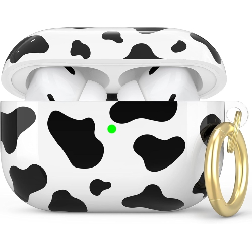 NIUTRENDZ  Cute Cow Print Case for Airpods Pro Case【Front Visible】 Hard Tpu Protective Cover With Keychain (Black)