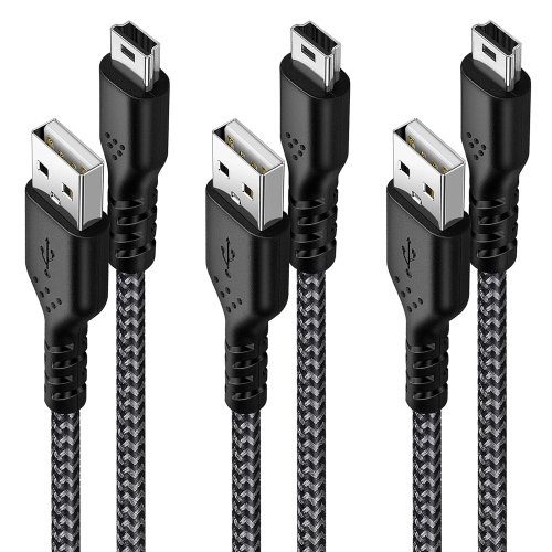 ISEEKERKIT  Mini USB Charger Cable, 3-Pack 6Ft USB 2.0 Type A to Mini B Charger Nylon Braided Cord Compatible With Hero