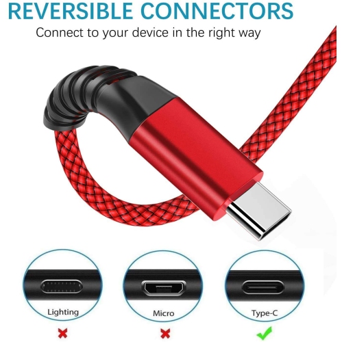 Câble de chargement de type C 3&nbsp;A Câble de chargement USB-C rapide [Paquet de 2 6 pi] Chargeur de téléphone pour Galaxy S22 S21 S20 FE S10 de