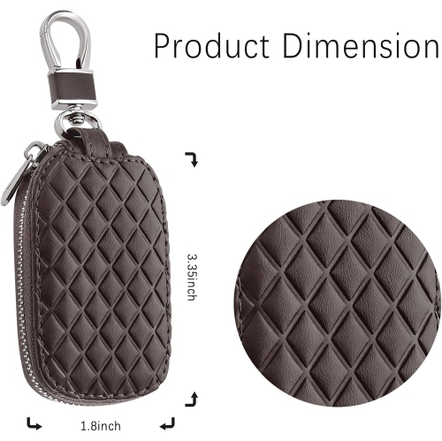Stylish Car Key Case with Keychain and Zipper,Genuine Leather Key Fob Protector Car Accessories for Women &