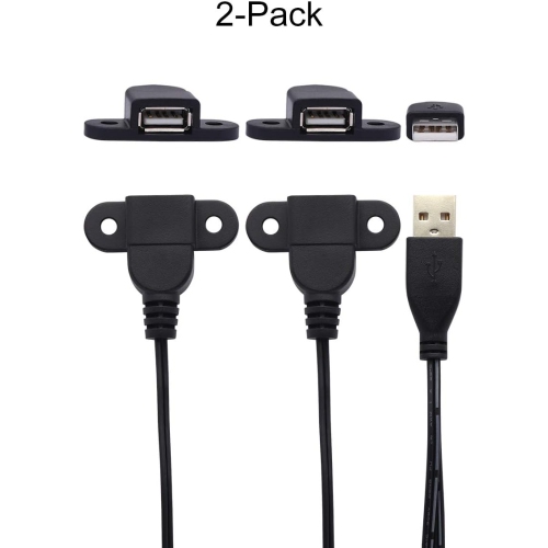 USB 2.0 Male to Dual Female Charging Extension Cable, furniture nightstand usb charging port, Panel Mount Cable