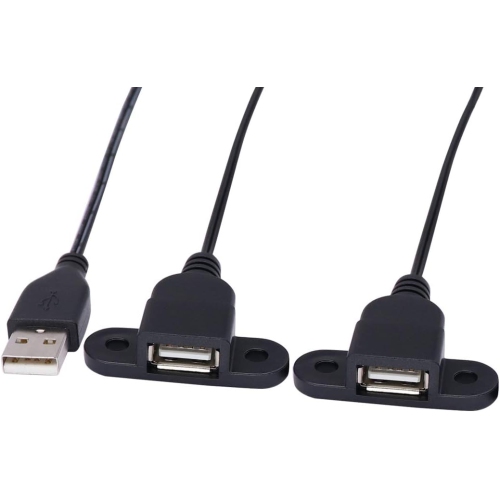 USB 2.0 Male to Dual Female Charging Extension Cable, furniture nightstand usb charging port, Panel Mount Cable