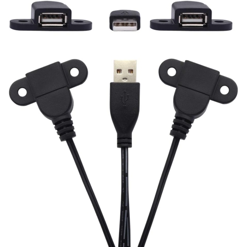 USB 2.0 Male to Dual Female Charging Extension Cable, furniture nightstand usb charging port, Panel Mount Cable