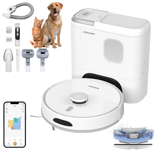 Wenhome X1 Pro 3-in-1: Vacuum, Mop, and Pet Grooming Station with Self-Emptying, 360° Lidar Navigation, Home Mapping, Wi-Fi/App/Alexa/Google Assistan