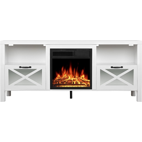 ZAFRO Electric Fireplace, with Mantel, Freestanding Wooden Frame Firebox, Adjustable Realistic 3D Flame, Remote Control, Glass Doors for Wooden