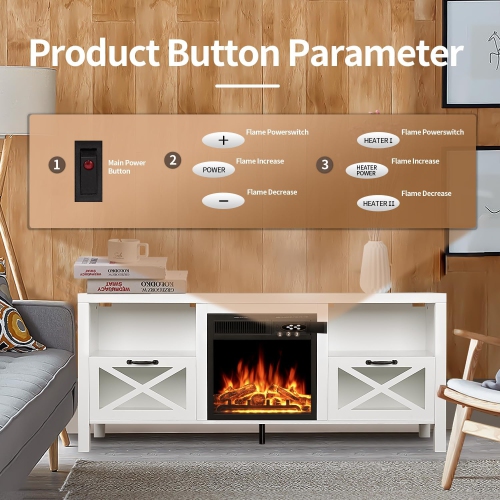 ZAFRO Electric Fireplace, with Mantel, Freestanding Wooden Frame Firebox, Adjustable Realistic 3D Flame, Remote Control, Glass Doors for Wooden