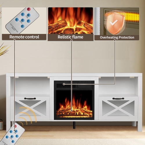 ZAFRO Electric Fireplace, with Mantel, Freestanding Wooden Frame Firebox, Adjustable Realistic 3D Flame, Remote Control, Glass Doors for Wooden