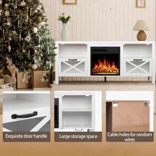 ZAFRO Electric Fireplace, with Mantel, Freestanding Wooden Frame Firebox, Adjustable Realistic 3D Flame, Remote Control, Glass Doors for Wooden