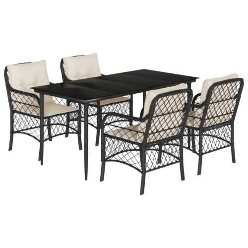 vidaXL 5 Piece Garden Dining Set with Cushions Black Poly Rattan