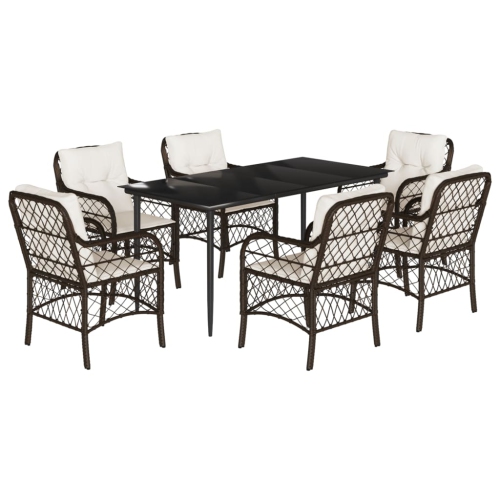 Ensemble de salle à manger de jardin vidaXL 7 pièces avec coussins en poly rotin brun