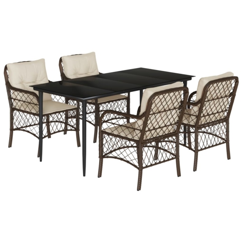 Set De Jardin 5 Pièces En Rotin Synthétique Gris - Table + 4 Chaises Pliantes Avec Coussins - 160x80 Cm