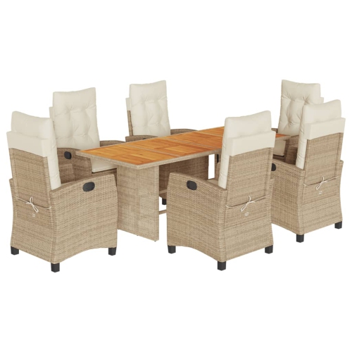 Ensemble de salle à manger 7 pièces vidaXL avec coussins en poly rotin beige
