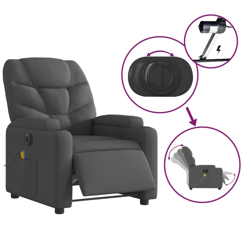 Fauteuil de massage inclinable électrique vidaXL Tissu gris foncé
