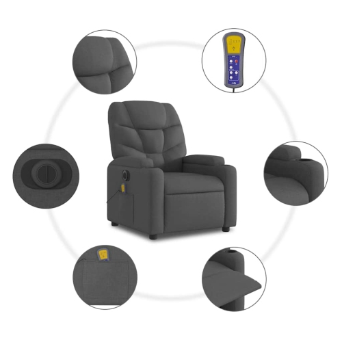 Fauteuil de massage inclinable électrique vidaXL Tissu gris foncé