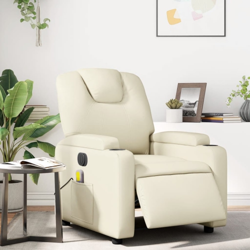 VIDAXL  Electric Massage Recliner Chair Cream Faux Leather