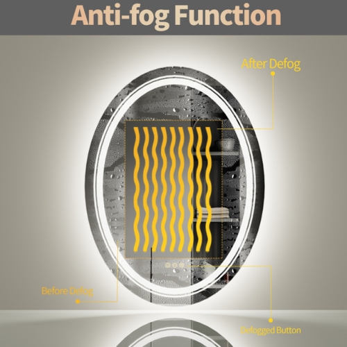 24.x32 Inch Oval Bathroom Mirror 3 Lights Memory Function Smart Touch Sensor Anti-fog Makeup Mirror with Backlit Front Lighted