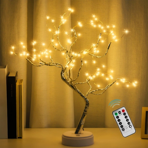 NIERBO  108 Led Sparkly Fairy Spirit Tree Lamp Remote Control, Diy Artificial Tree Lamp, 8 Modes USB/battery Tabletop Bonsai Tree Light for Bedroom