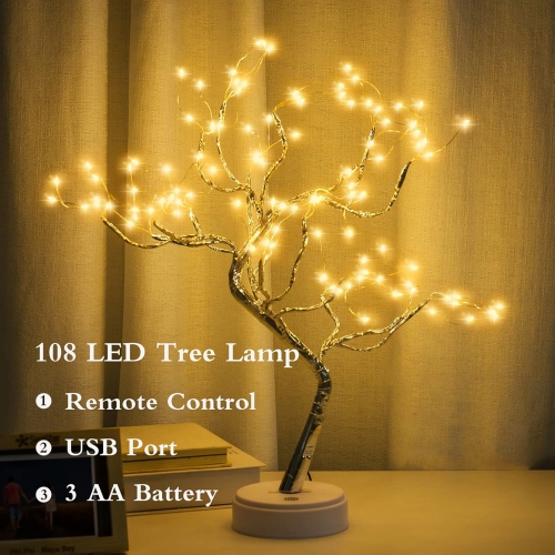 108 LED Sparkly Fairy Spirit Tree Lamp Remote Control, DIY Artificial Tree Lamp, 8 Modes USB/Battery Tabletop Bonsai Tree Light for Bedroom Desktop