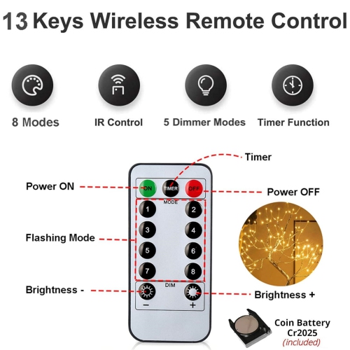 108 LED Sparkly Fairy Spirit Tree Lamp Remote Control, DIY Artificial Tree Lamp, 8 Modes USB/Battery Tabletop Bonsai Tree Light for Bedroom Desktop