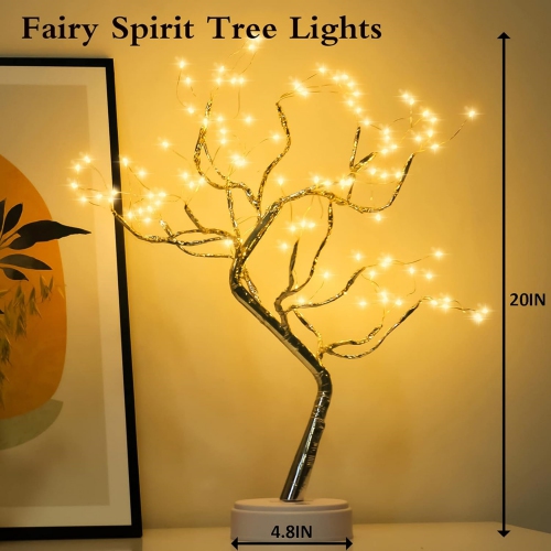 108 LED Sparkly Fairy Spirit Tree Lamp Remote Control, DIY Artificial Tree Lamp, 8 Modes USB/Battery Tabletop Bonsai Tree Light for Bedroom Desktop
