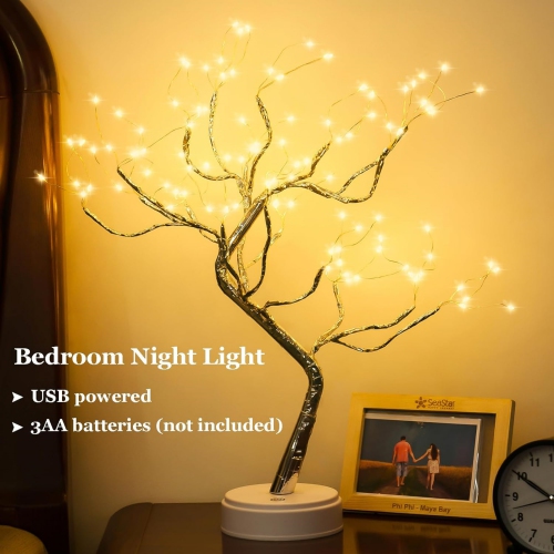 20" 108 LED Tabletop Bonsai Tree Light, DIY Artificial Tree Lamp, Battery/USB Operated, Aesthetic Lamps for Living Room Bedroom Christmas Home Gifts