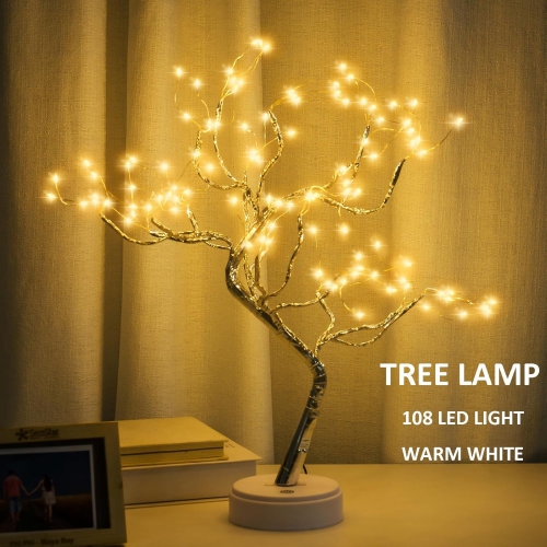 20" 108 LED Tabletop Bonsai Tree Light, DIY Artificial Tree Lamp, Battery/USB Operated, Aesthetic Lamps for Living Room Bedroom Christmas Home Gifts