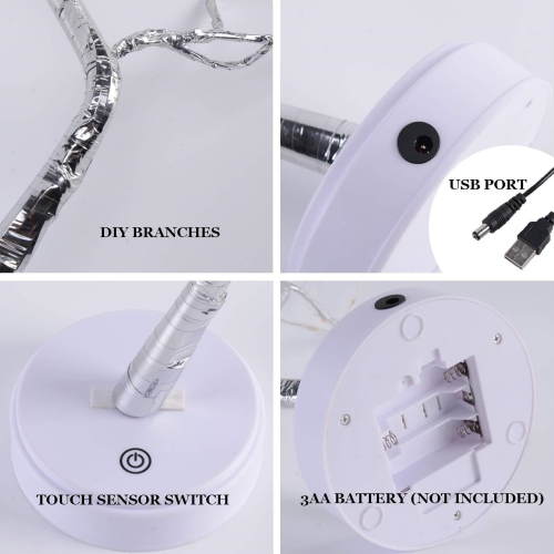 20" 108 LED Tabletop Bonsai Tree Light, DIY Artificial Tree Lamp, Battery/USB Operated, Aesthetic Lamps for Living Room Bedroom Christmas Home Gifts