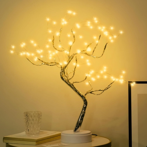 20" 108 LED Tabletop Bonsai Tree Light, DIY Artificial Tree Lamp, Battery/USB Operated, Aesthetic Lamps for Living Room Bedroom Christmas Home Gifts