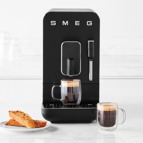 Smeg Super Automatic Espresso Machine with Steam Wand, Full Black #BCC02FBMUS - Open Box