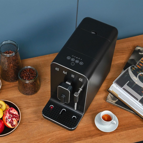 Smeg Super Automatic Espresso Machine with Steam Wand, Full Black #BCC02FBMUS - Open Box