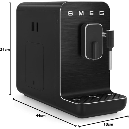 Smeg Super Automatic Espresso Machine with Steam Wand, Full Black #BCC02FBMUS - Open Box