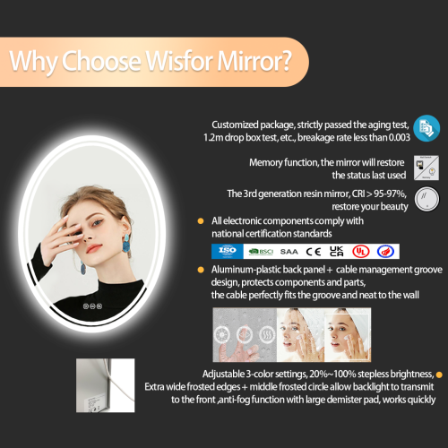 20x28 Inch Oval Wall Mount LED Illuminated Bathroom Backlit Mirror Makeup Shaving Mirror with 3 Lights Memory Function Touch Button Anti-fog