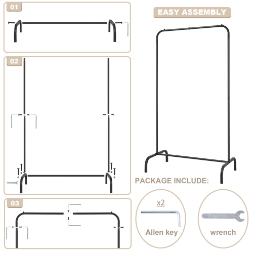 Support à vêtements portatif, support à vêtements multifonction à une tige pour suspendre des vêtements, noir