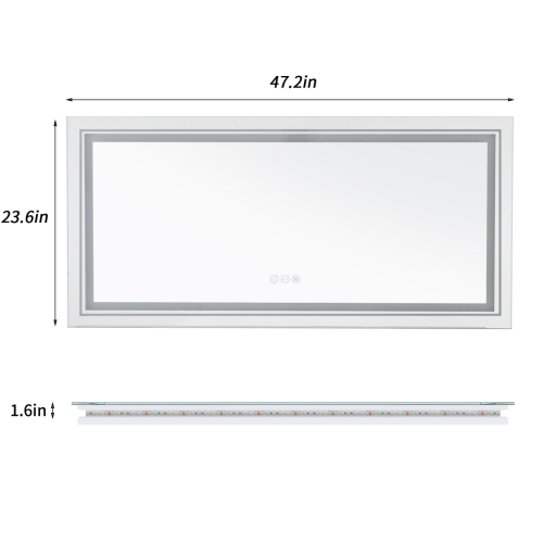 UNHO  48X24 Inch Extra Large Illuminated Led Bathroom Mirror Dimmable Lighted Vanity Mirror \w Demister Pad Smart Touch Sensor Backlit Lighted Makeup