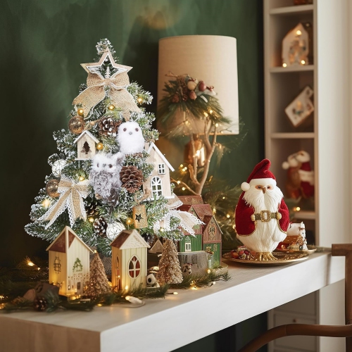 1.8 Feet Pre-lit Decorated Tabletop Christmas Tree, Rustic Winter Woodland Themed Decorations with Pine Cones, Mini Christmas Tree with Lights, 35