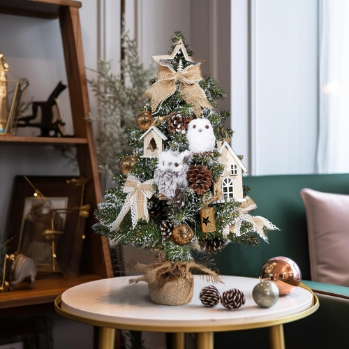 1.8 Feet Pre-lit Decorated Tabletop Christmas Tree, Rustic Winter Woodland Themed Decorations with Pine Cones, Mini Christmas Tree with Lights, 35