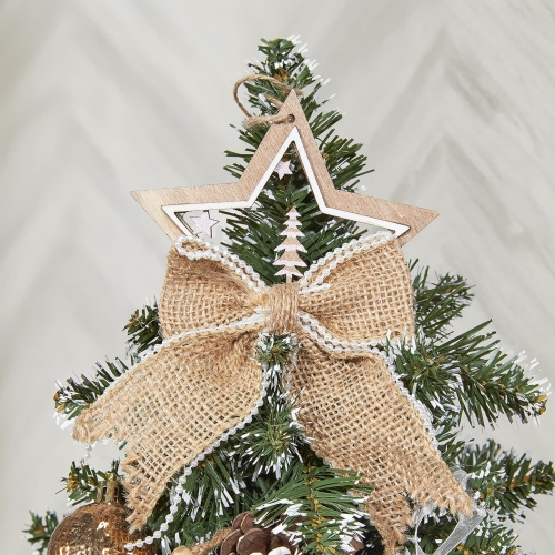 1.8 Feet Pre-lit Decorated Tabletop Christmas Tree, Rustic Winter Woodland Themed Decorations with Pine Cones, Mini Christmas Tree with Lights, 35