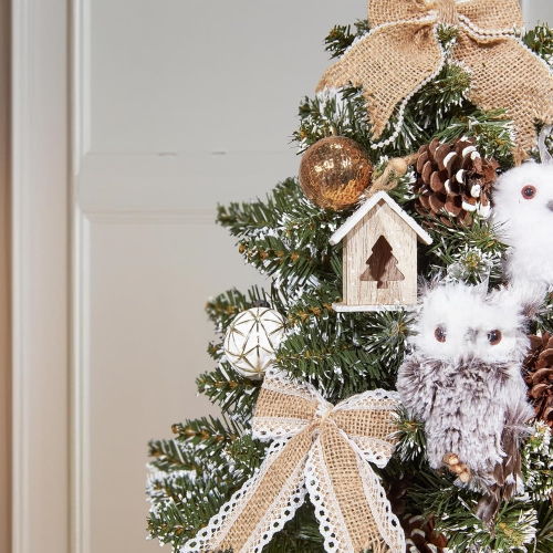 1.8 Feet Pre-lit Decorated Tabletop Christmas Tree, Rustic Winter Woodland Themed Decorations with Pine Cones, Mini Christmas Tree with Lights, 35