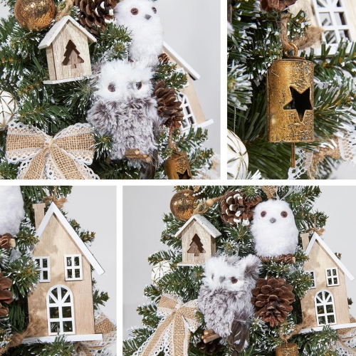 1.8 Feet Pre-lit Decorated Tabletop Christmas Tree, Rustic Winter Woodland Themed Decorations with Pine Cones, Mini Christmas Tree with Lights, 35