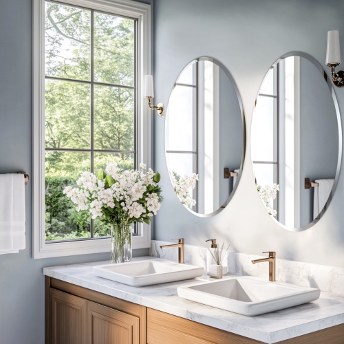 32 Inch Frameless Round Wall Hanging Mirror Silver Glass Mirror Vanity Makeup Mirror with Beveled Polished Edge for Livingroom Bathroom Entryway