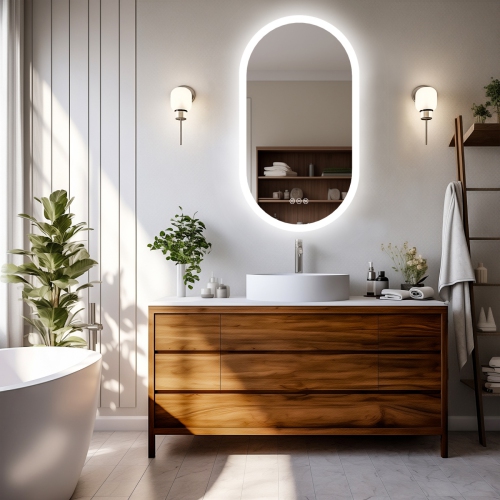 32x20 Inch Oval LED Wall Bathroom Mirror Wall Lighted Vanity Mirror with Anti-Fog 3 Colors Dimmable Lighting Smart Switch Memory Function Silver