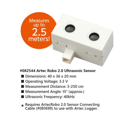 Ultrasonic Distance Sensor for Artec Logger Wireless Data - Measure up to 2.5 Meter - Experiment with Fixed Velocity, Linear Motion, Easy and Real