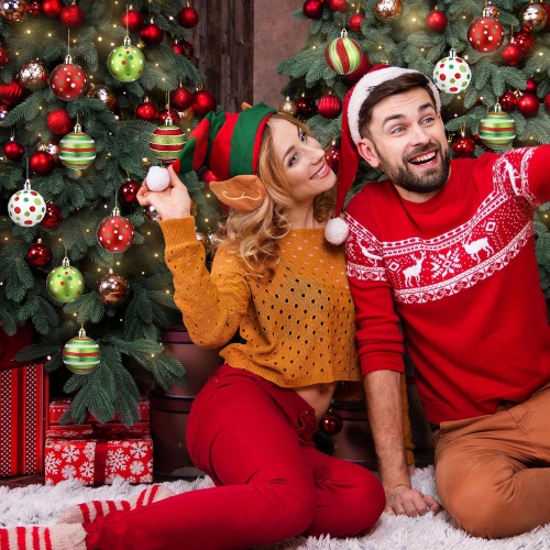 12 Pcs 2.4 Inch Christmas Ball Ornaments Glittering Plastic Hanging Decorations Elf Balls Swirl Candy Cane Peppermint Red and Green Christmas Tree