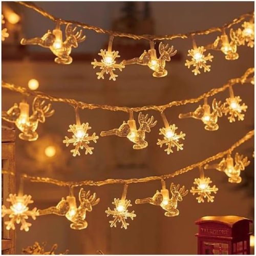 HTUTWOO  Led Christmas Lights String Snow Elk Christmas Tree String Lights Christmas Decorated Small Colored Flashing Lights