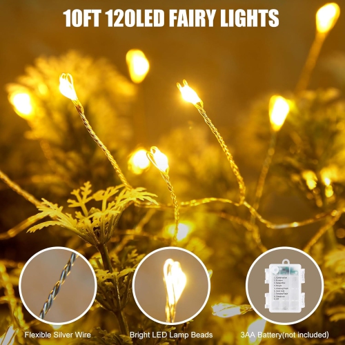Battery Operated Fairy Lights, 2 Pack Totally 19.6 FT 200LED Twinkle Firecracker String Lights with Remote, Waterproof Cluster Lights