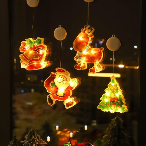 Christmas Window Decorations,4PCS Christmas Window Lights Battery Powered Indoor Lights with Suction Cup,Timer for New Year,Home,Party（Jingle Bell