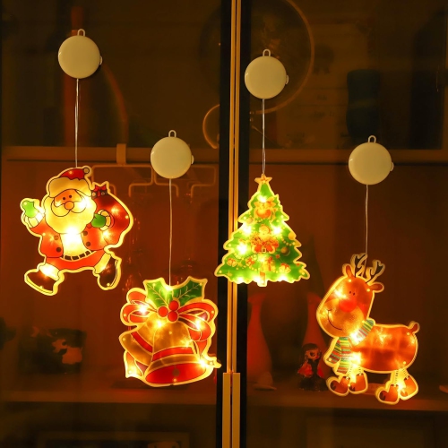 Christmas Window Decorations,4PCS Christmas Window Lights Battery Powered Indoor Lights with Suction Cup,Timer for New Year,Home,Party（Jingle Bell