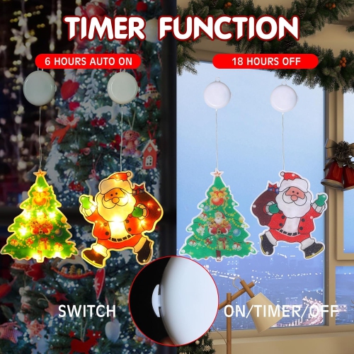 Christmas Window Decorations,4PCS Christmas Window Lights Battery Powered Indoor Lights with Suction Cup,Timer for New Year,Home,Party（Jingle Bell